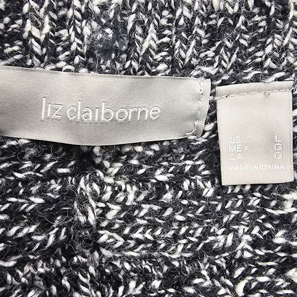 Liz Claiborne Woman size L Wool Blend Long sleeve Cable Knit Sweater Black White - Picture 6 of 8